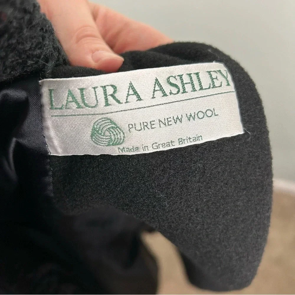 Vintage Laura Ashley Black Wool Full Length Coat Size 14 - Picture 10 of 12